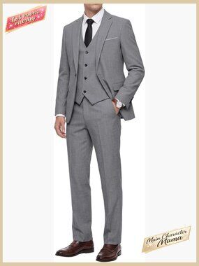 3 Piece Slim Fit Suit Set Stretch One Button Blazer Jacket Vest & Pants Tuxedo